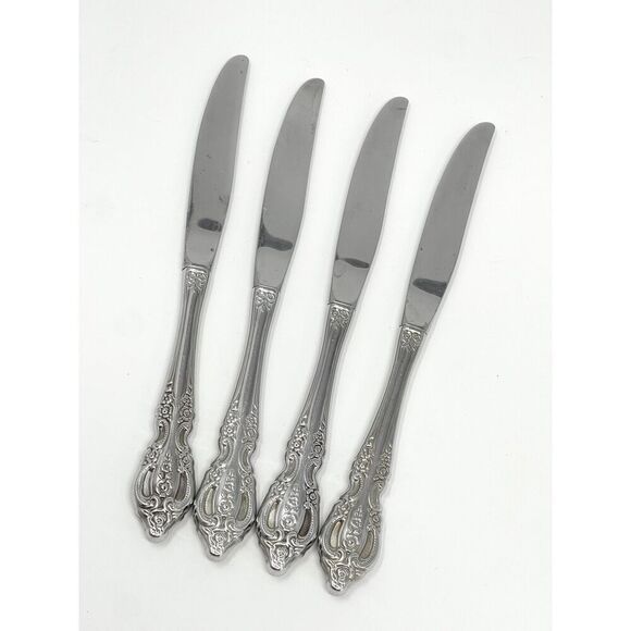 Oneida Renoir-Pembrooke Stainless Floral Hollow Dinner Knives 9" Set Of 4 - Picture 1 of 4